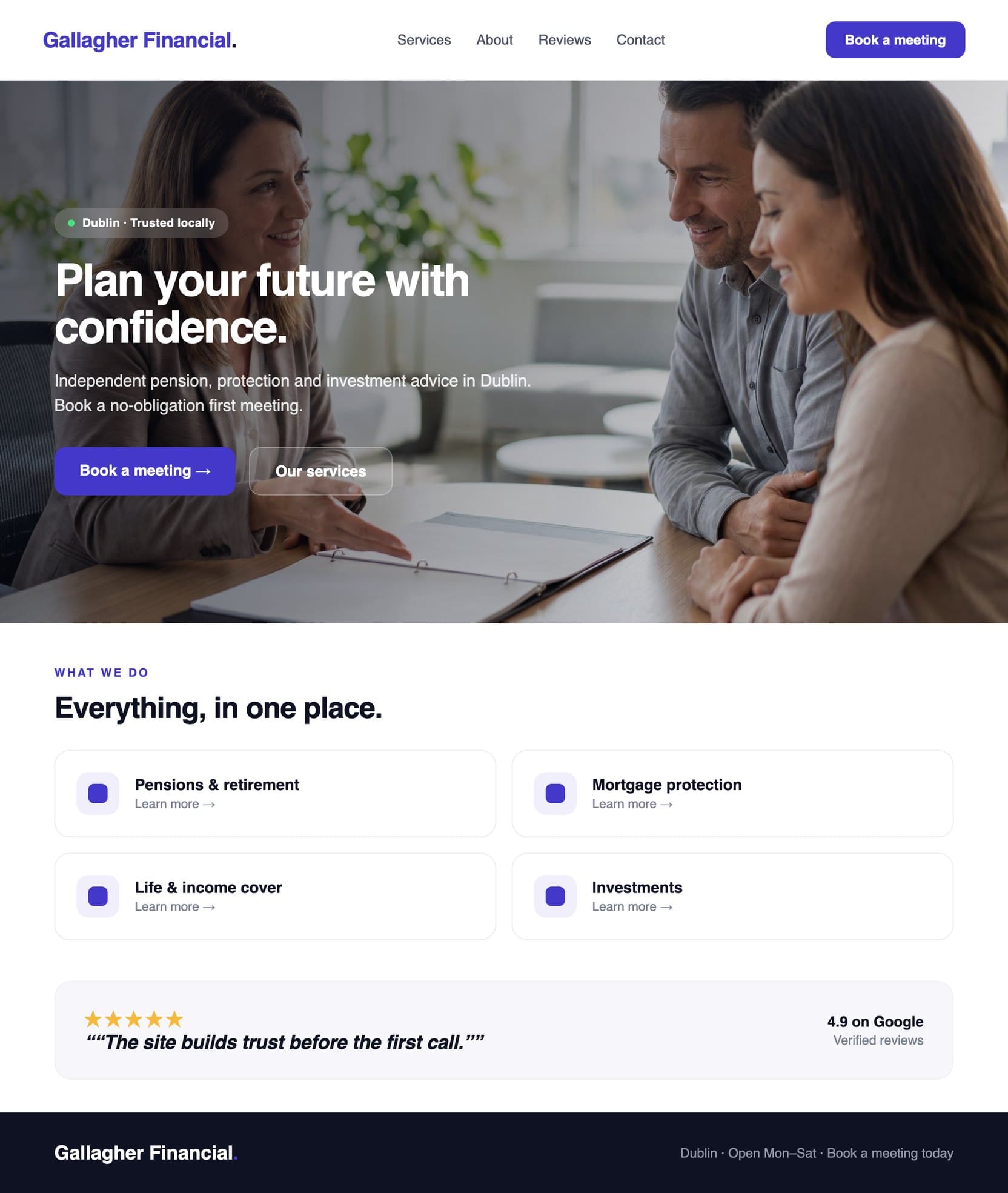 Generated financial advisor website for Dublin
