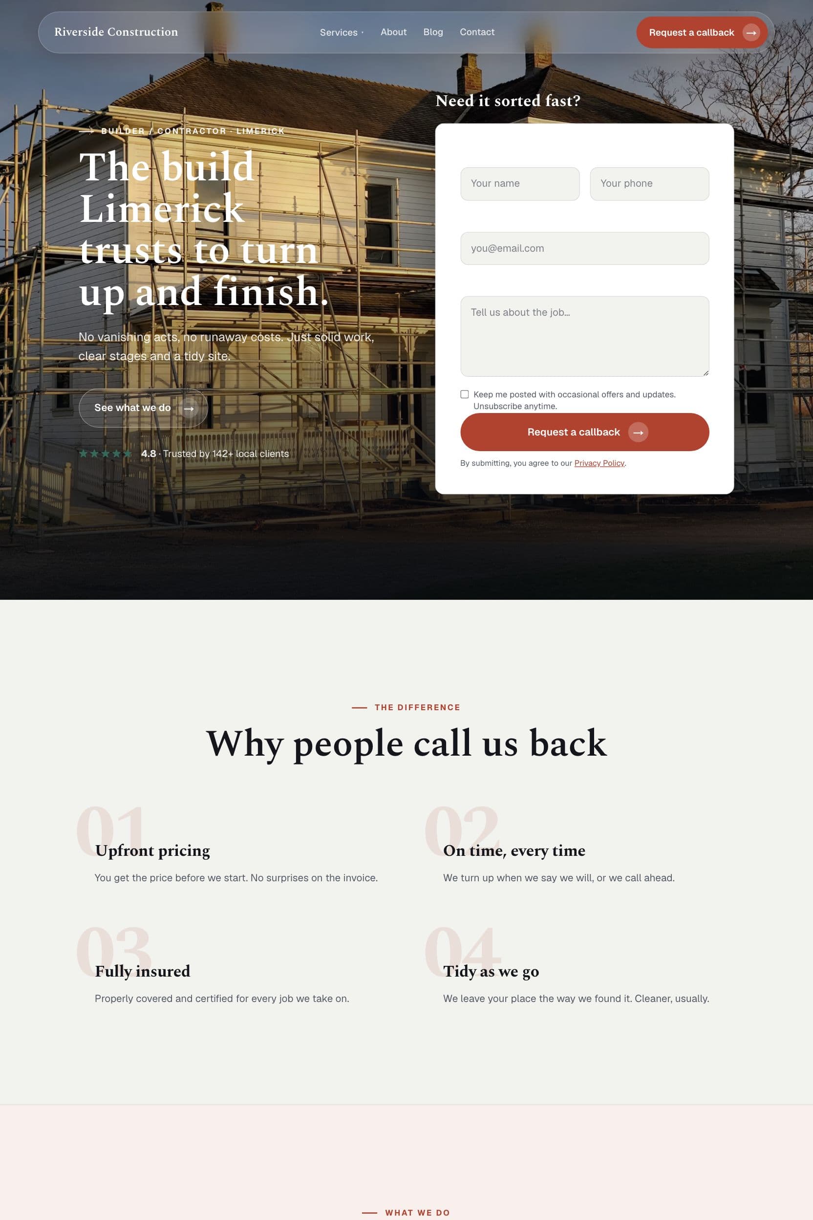 Example builder website built by Webnua for Limerick
