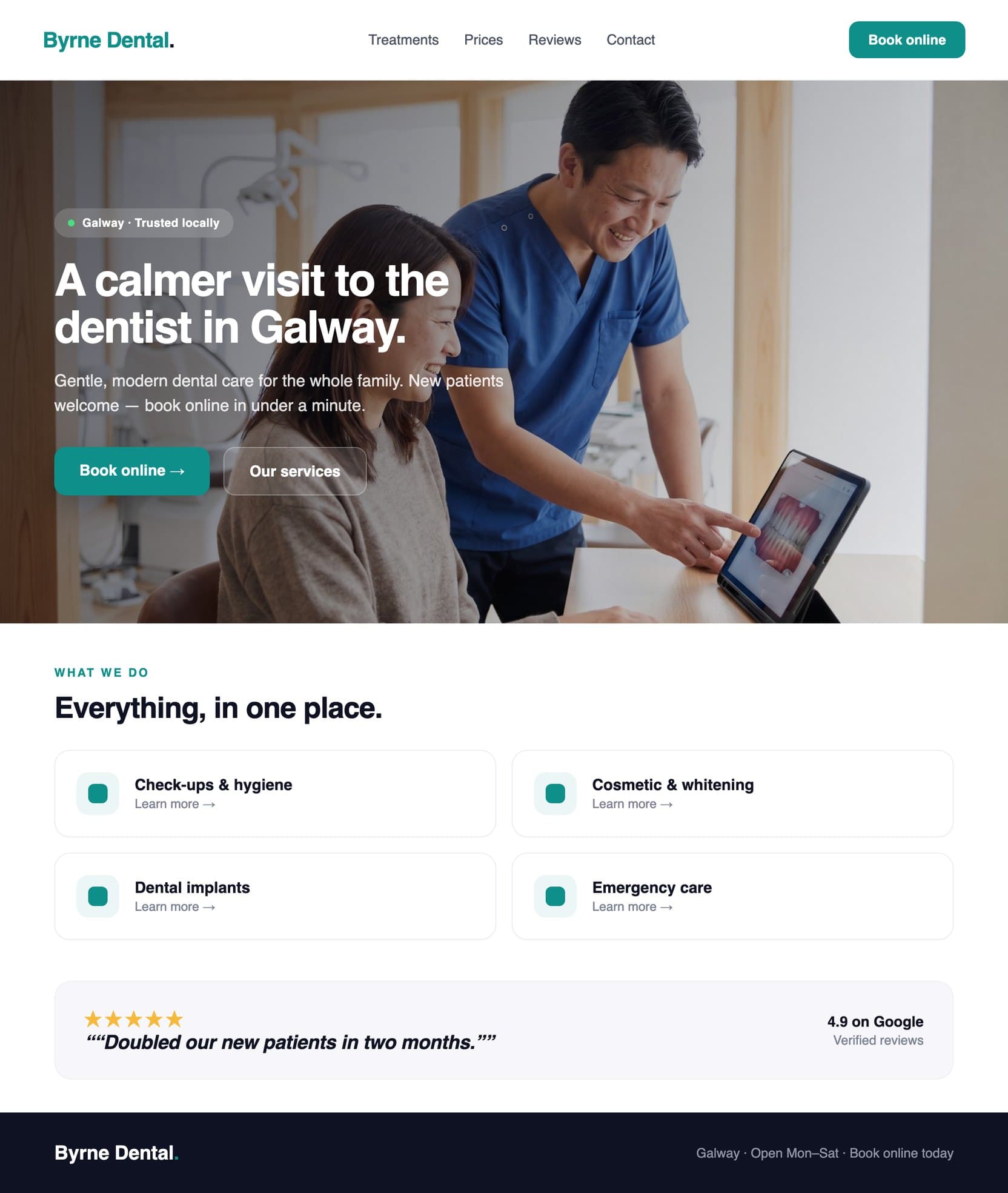 Generated dentist website for Galway