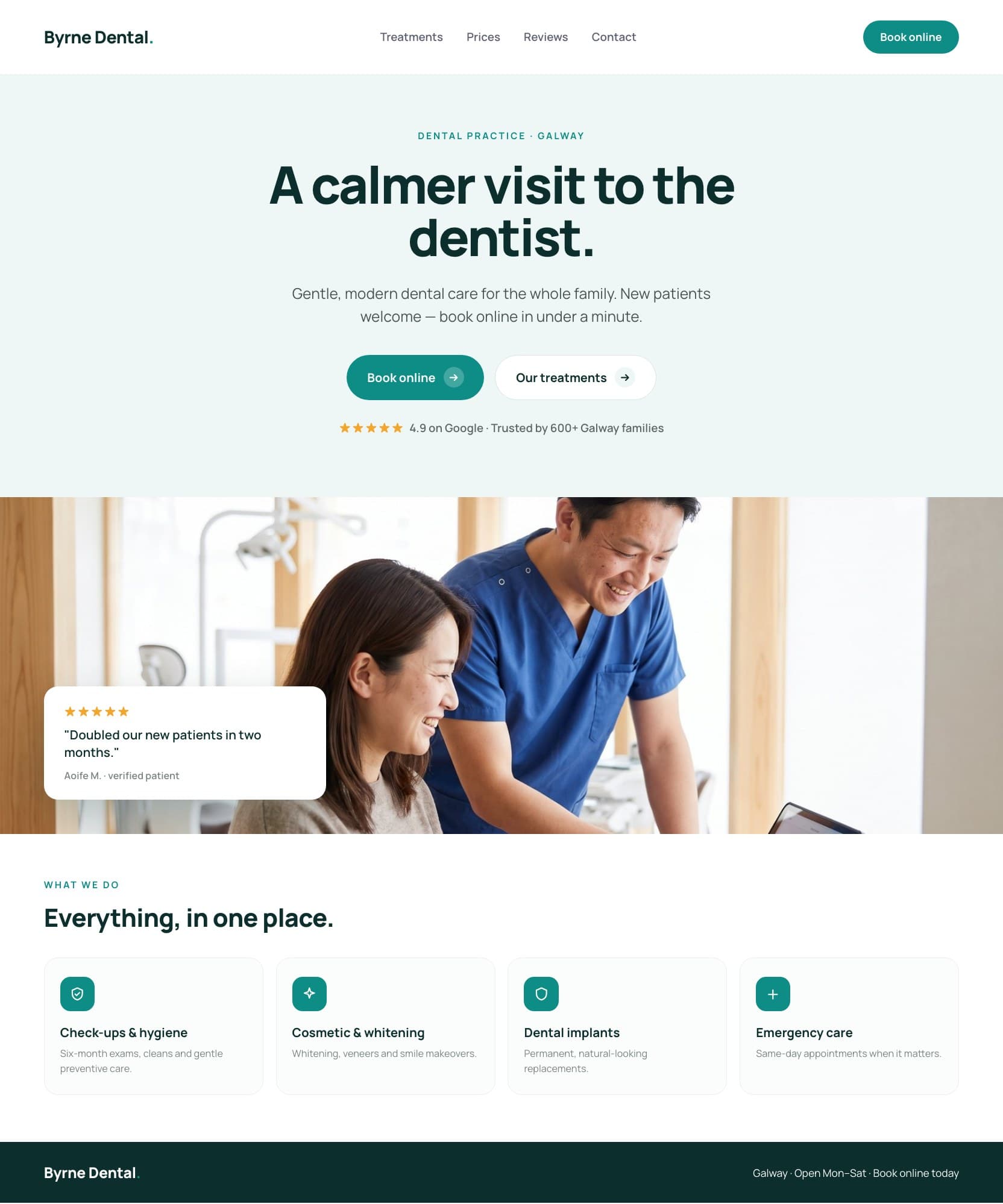 Example dentist website built by Webnua for Galway