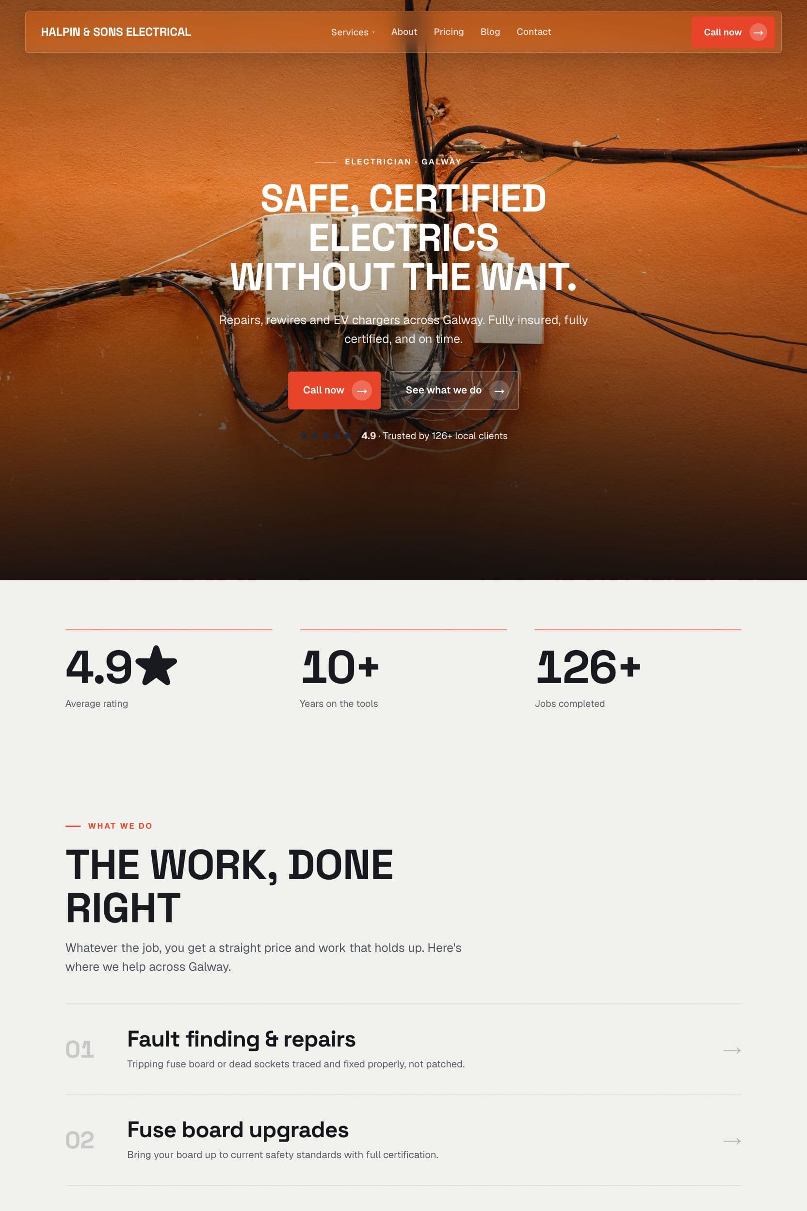 Example electrician website built by Webnua for Galway