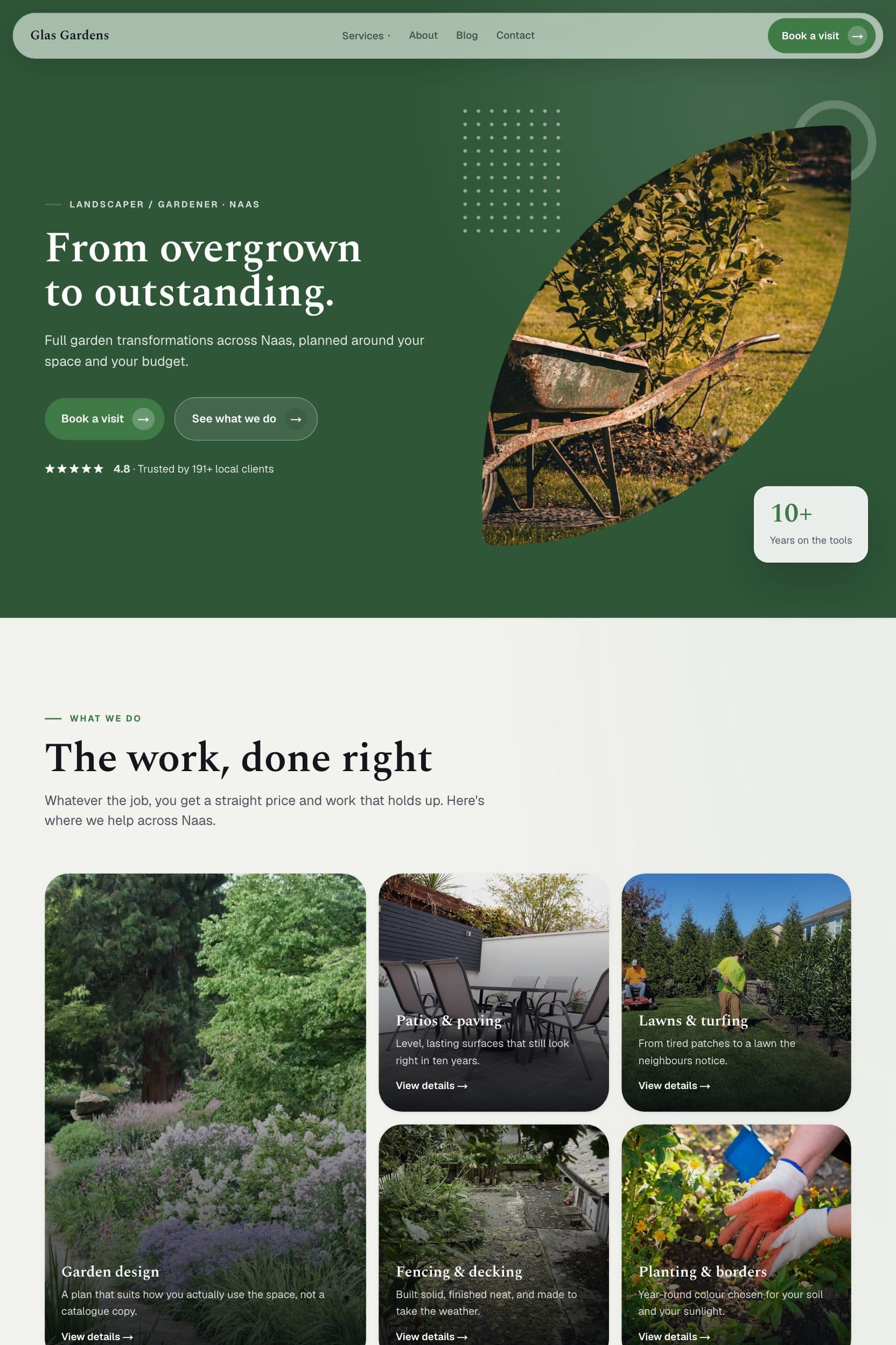Example landscaper website built by Webnua for Naas