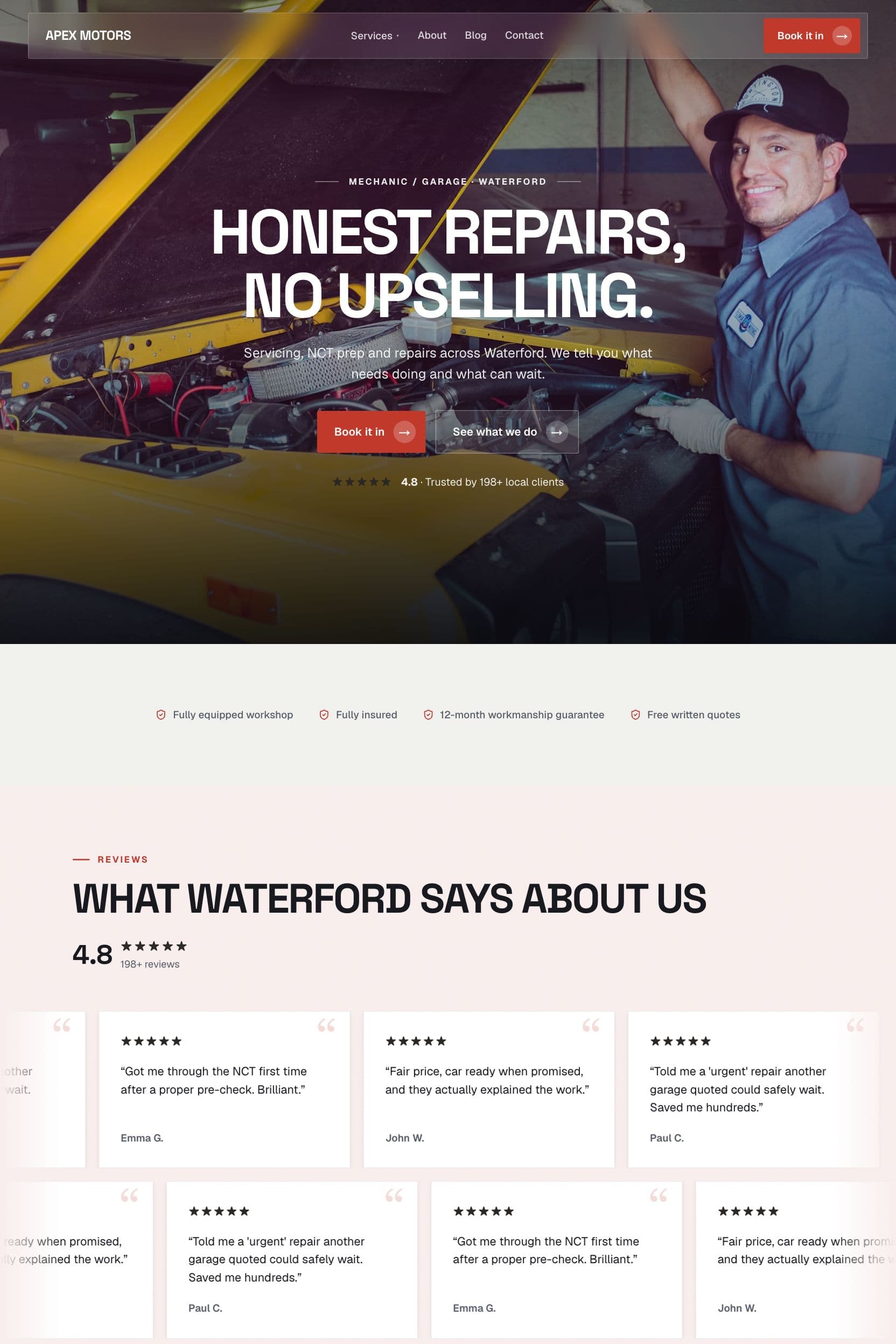 Example mechanic website built by Webnua for Waterford