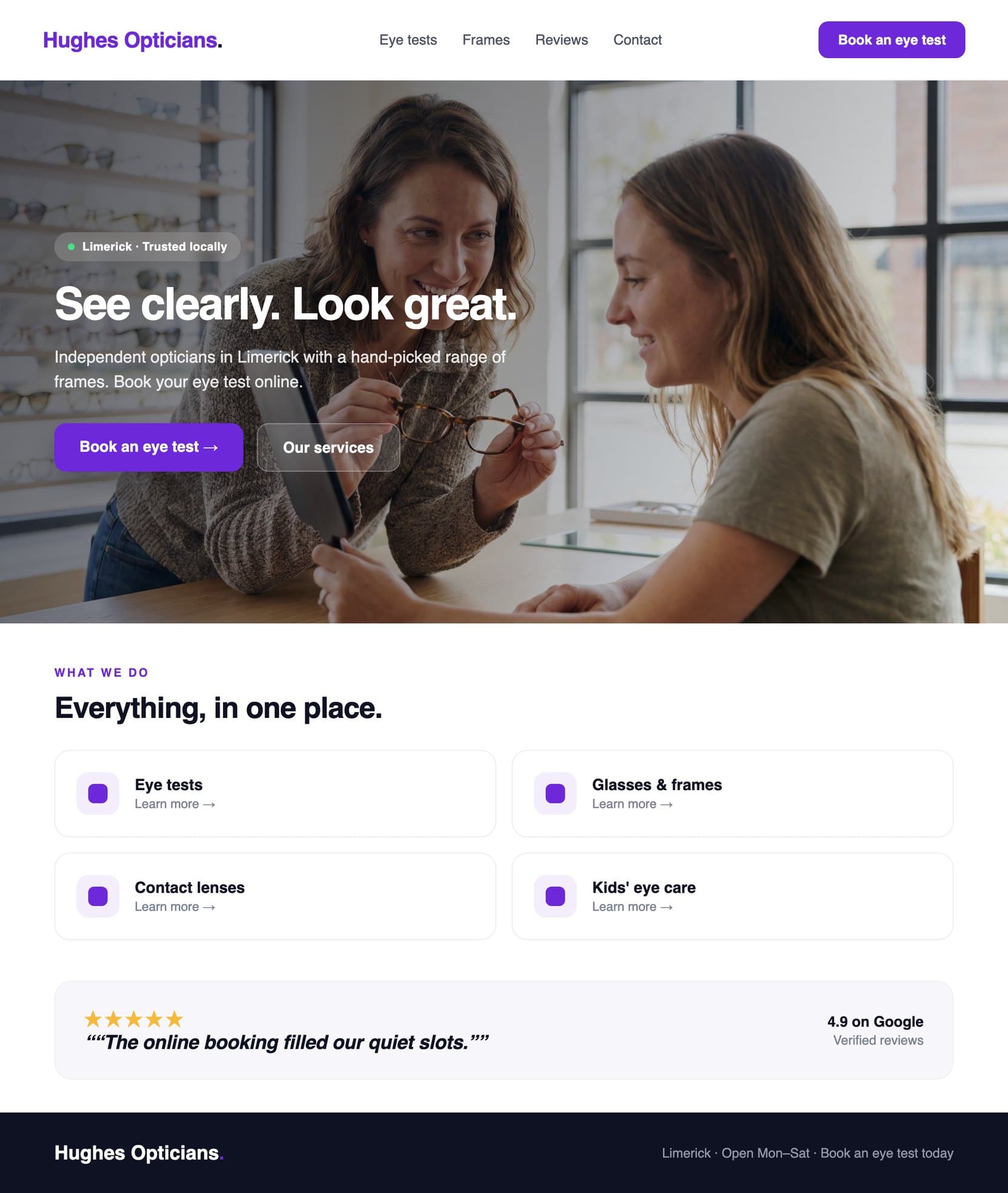 Generated optician website for Limerick