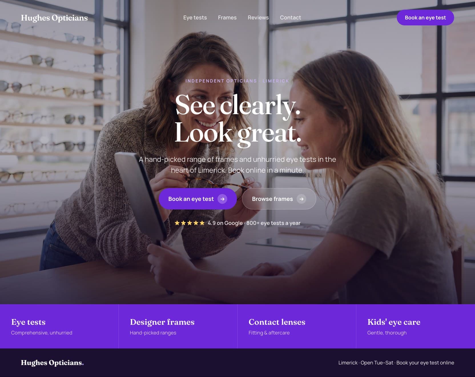 Example optician website built by Webnua for Limerick