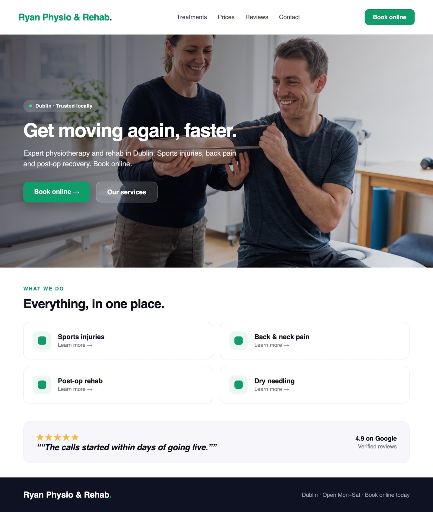 Generated physiotherapist website for Dublin