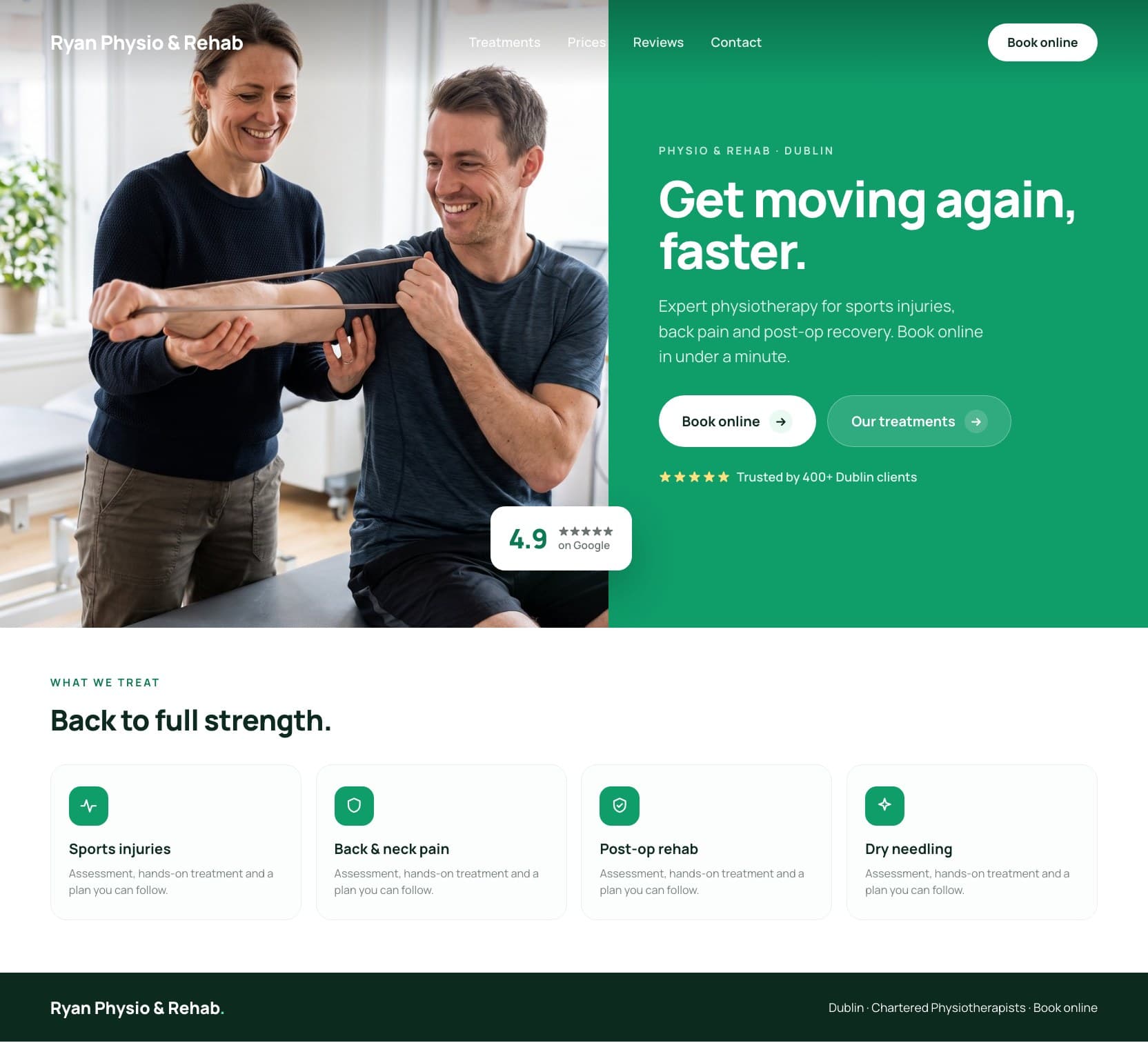 Example physiotherapist website built by Webnua for Dublin