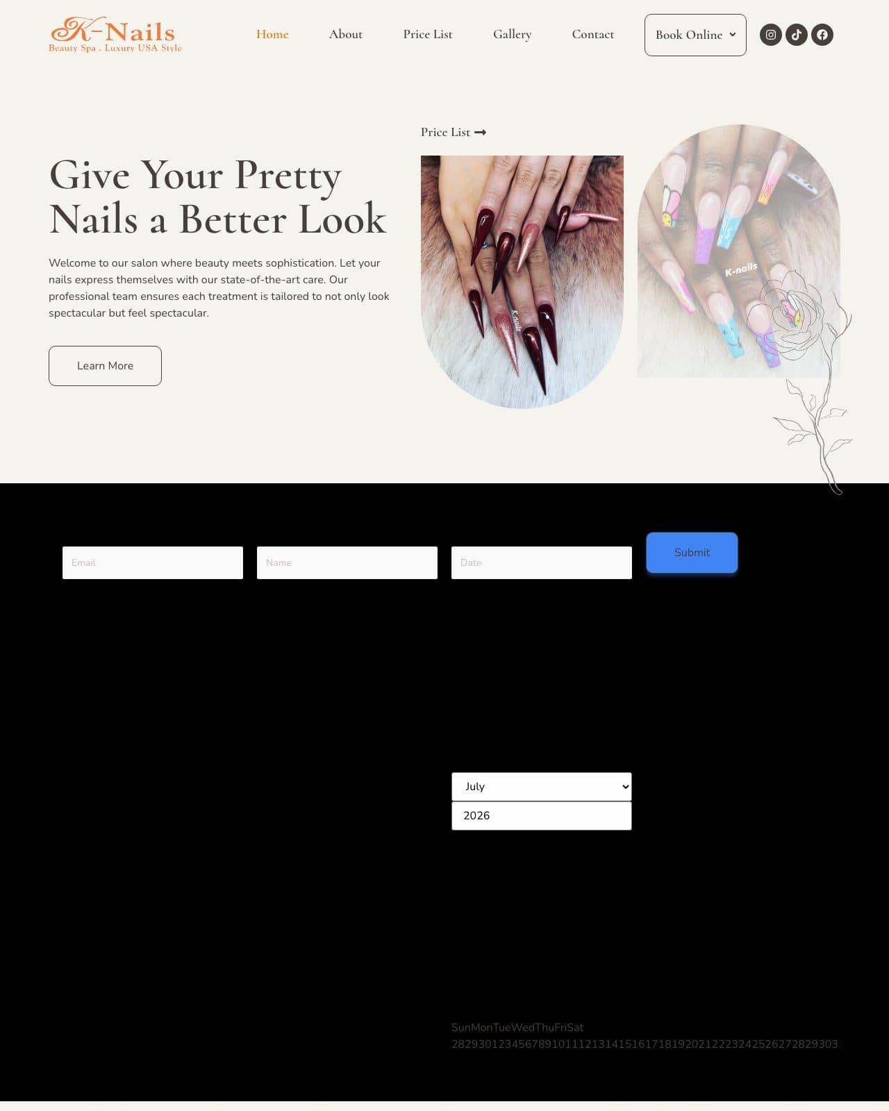 K Nails website by Webnua
