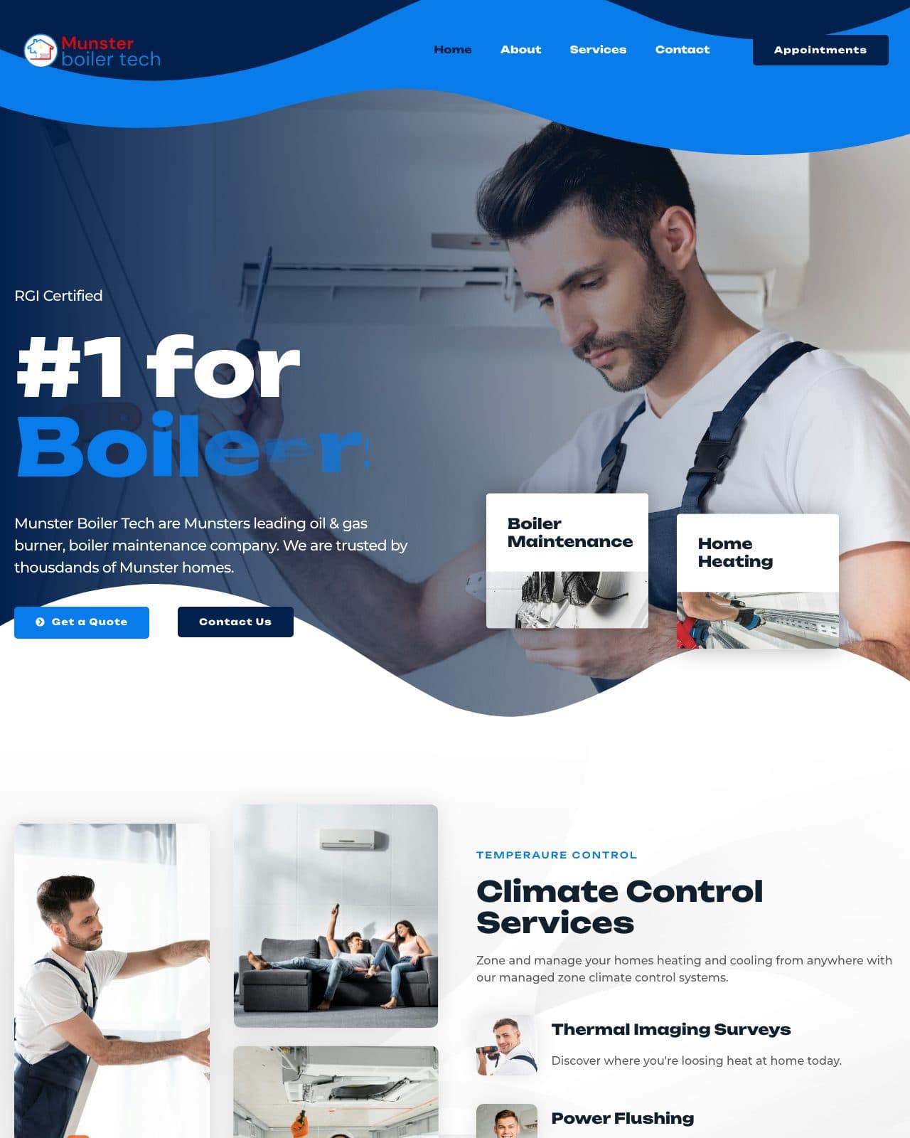 Munster Boiler Tech website by Webnua